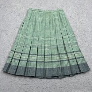 Dunedin Woolen Mills Skirt Women's Large 31" Teal Plaid Pleated Lined Long